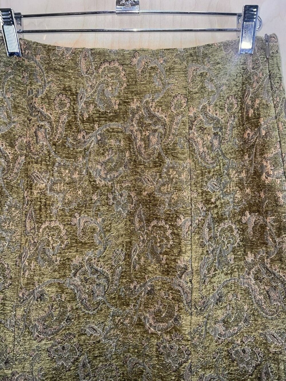 Vintage Charles Gray London Runway Skirt Size 4 Bronze Paisley Green Textured - Picture 4 of 15